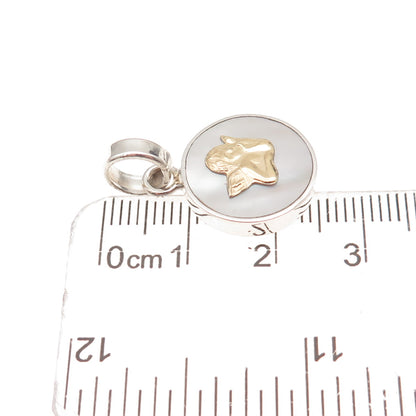 950 Silver 18K Gold Vintage Real MOP Cherub Charm Pendant