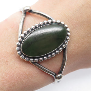 Old Pawn 925 Sterling Silver Vintage Southwestern Jade Adjustable Bracelet 5.75"