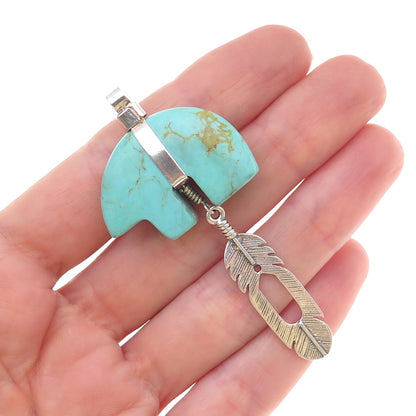 Sundancer Sterling Silver Vintage Southwestern Turquoise Bear & Feather Pendant