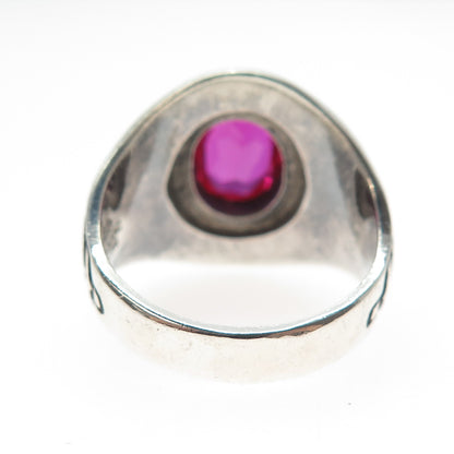 REED CO Sterling Vintage 1985 Lab-Created Ruby M.S. Barnes School Ring Size 9.75