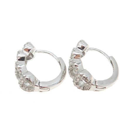 925 Sterling Silver Pave C Z Open Heart Huggie Earrings