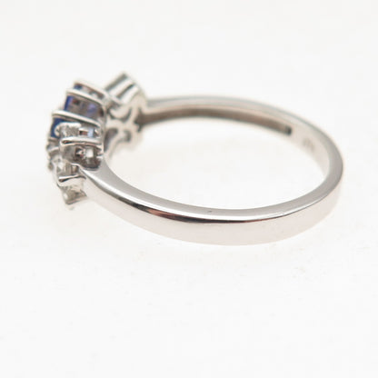 Chuck Clemency 925 Sterling Silver Real Tanzanite & White Topaz Ring Size 8.25