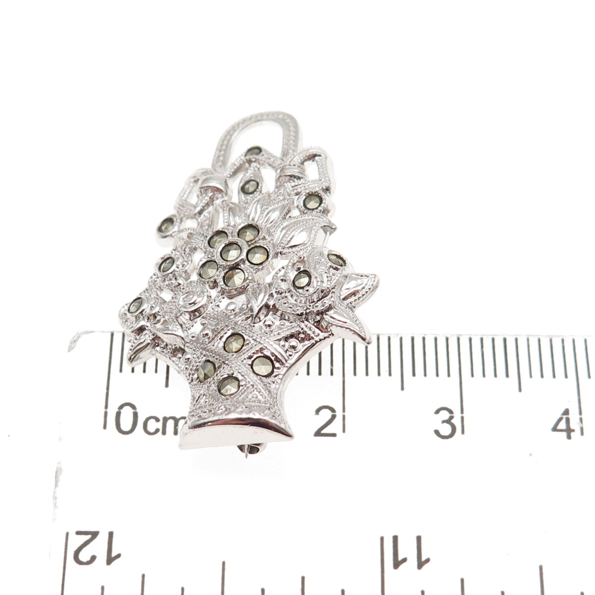 Uncas 925 Sterling Silver Antique Art Deco Real Marcasite Flower Pin Brooch