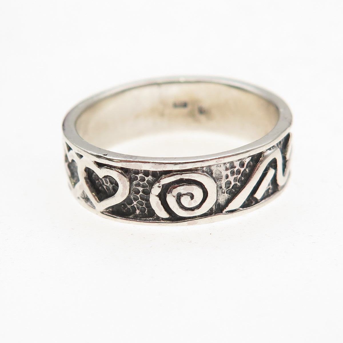 Ken Crafts 925 Sterling Silver Vintage Heart Spiral Oxidized Band Ring Size 8
