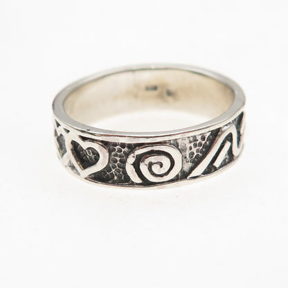 Ken Crafts 925 Sterling Silver Vintage Heart Spiral Oxidized Band Ring Size 8
