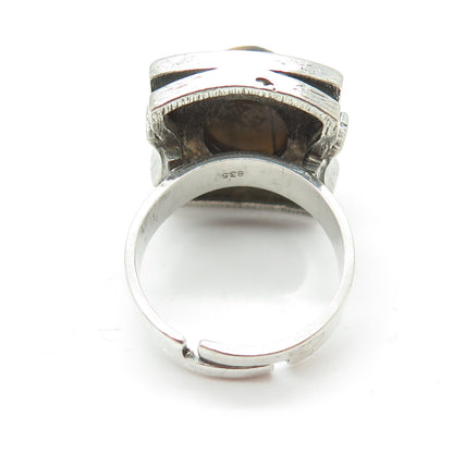 835 Silver Vintage Real Tiger Eye Modernist Adjustable Ring Size 6.75