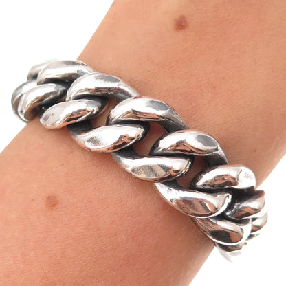 925 Sterling Silver Vintage Heavy 60.9g Cuban Link Hollow Oxidized Bracelet 8.5"