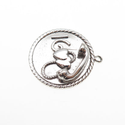 925 Sterling Silver Vintage Sweet 16 Couple Heart Retro Phone Charm Pendant