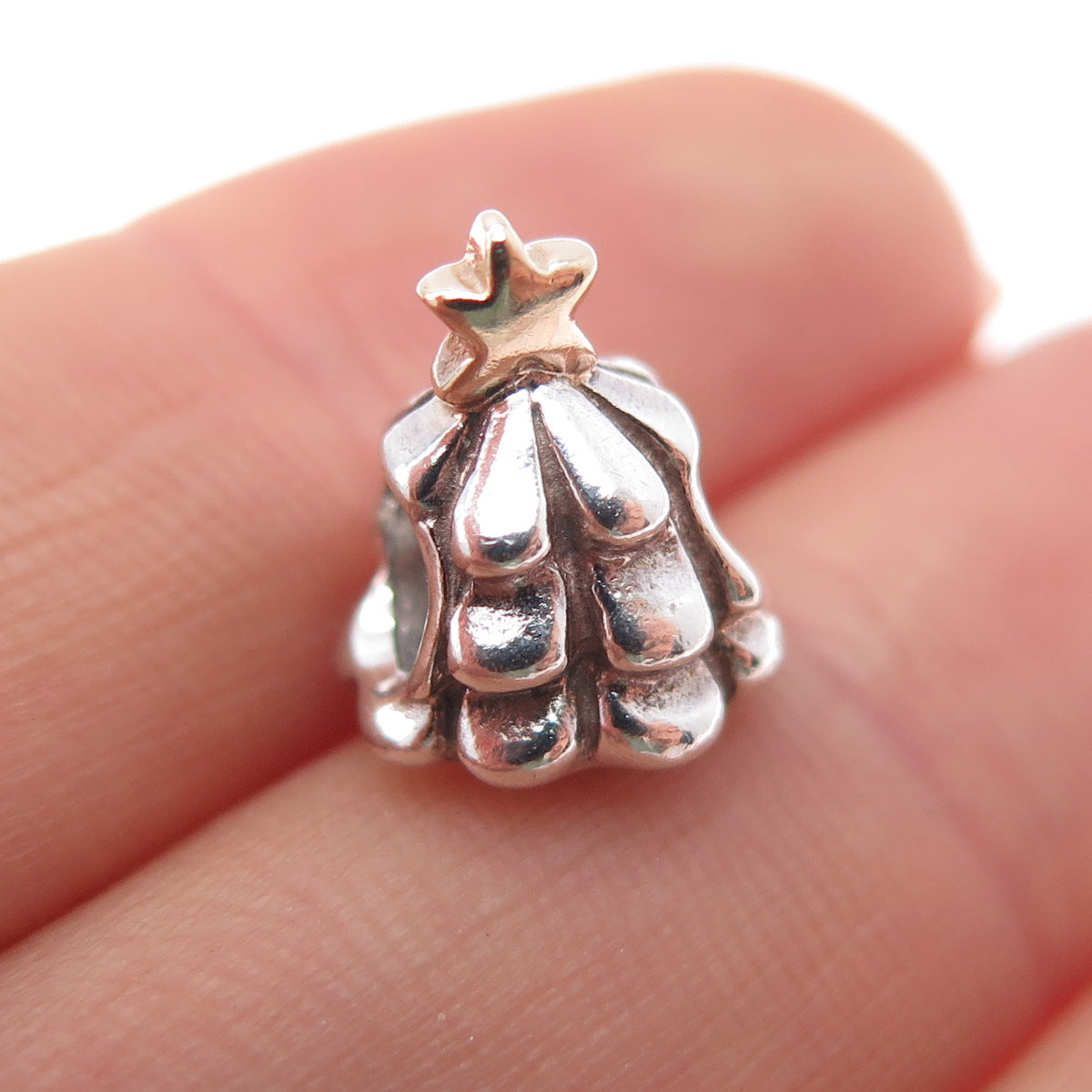 PANDORA 925 Sterling Silver & Gold Christmas Tree Slide Bead Charm
