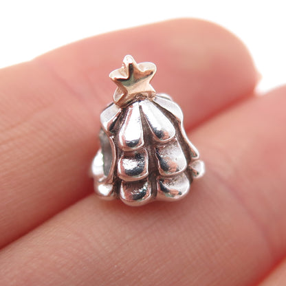 PANDORA 925 Sterling Silver & Gold Christmas Tree Slide Bead Charm