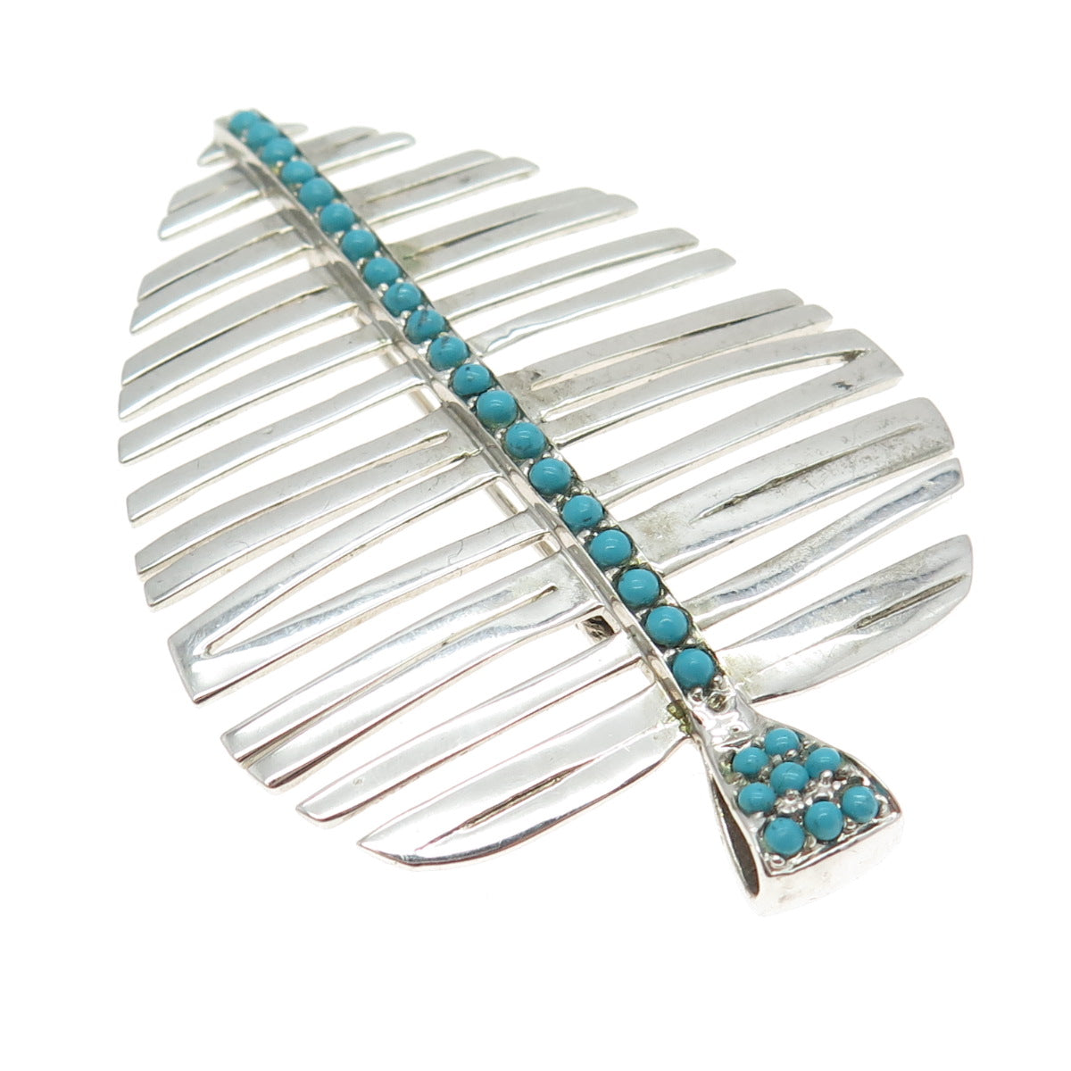 925 Sterling Silver Real Turquoise Gemstone Leaf Pendant / Pin Brooch