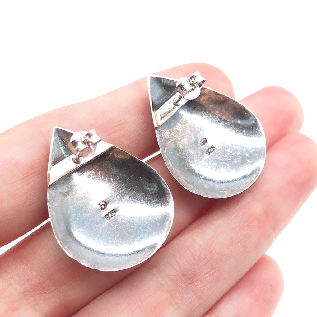 BOMA 925 Sterling Silver Vintage Black Onyx Modernist Oxidized Teardrop Earrings