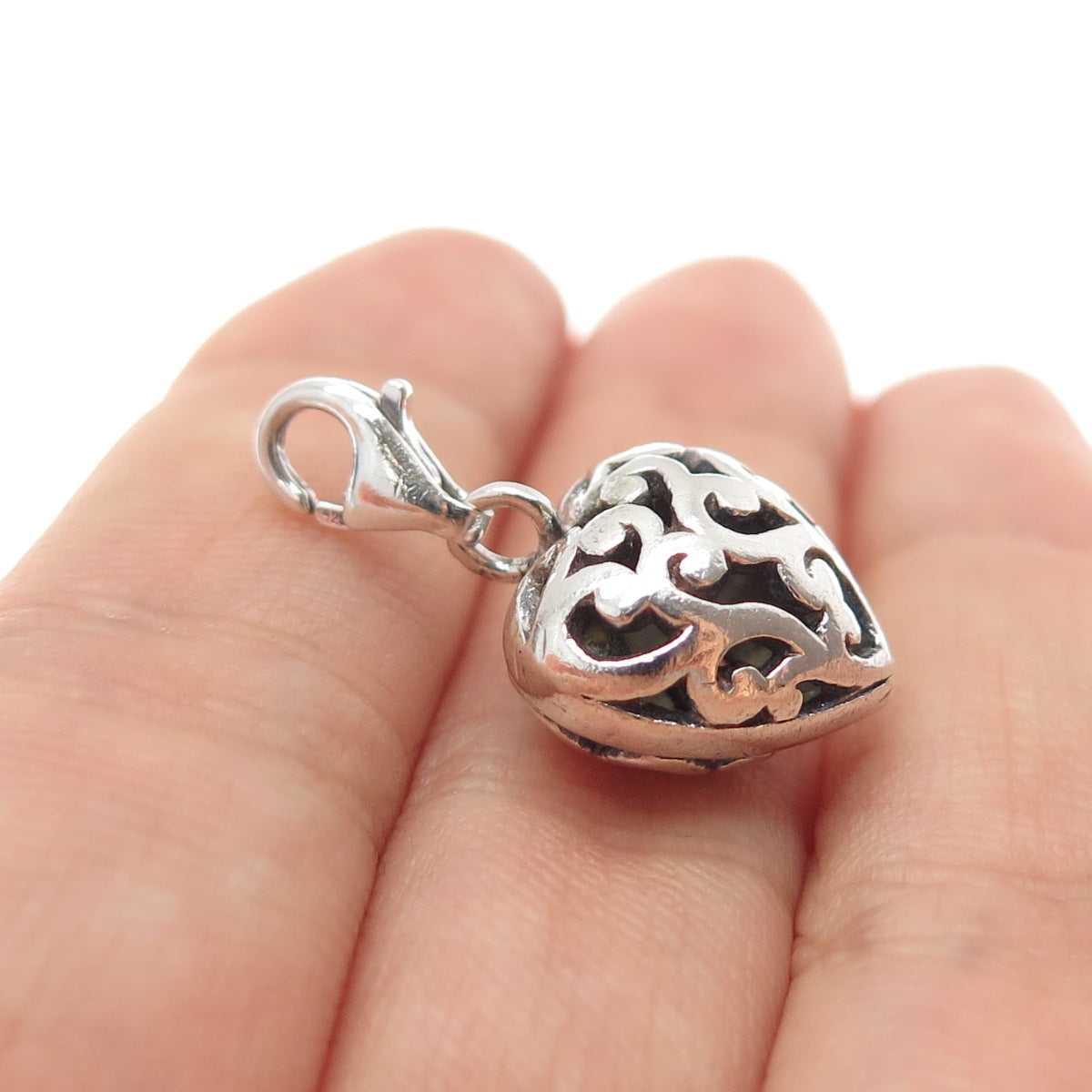 925 Sterling Silver Vintage Ornate Heart Lobster Lock Mini Charm Pendant
