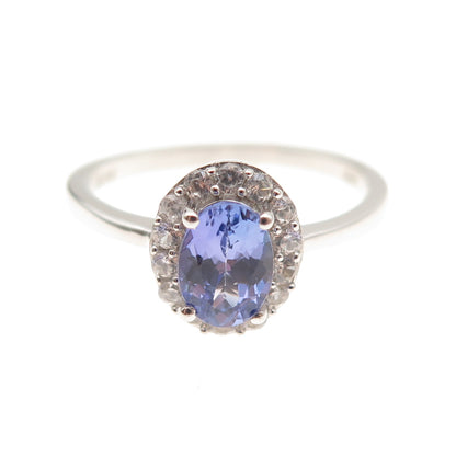 D'Joy 925 Sterling Silver Real Tanzanite & White Topaz Ring Size 8