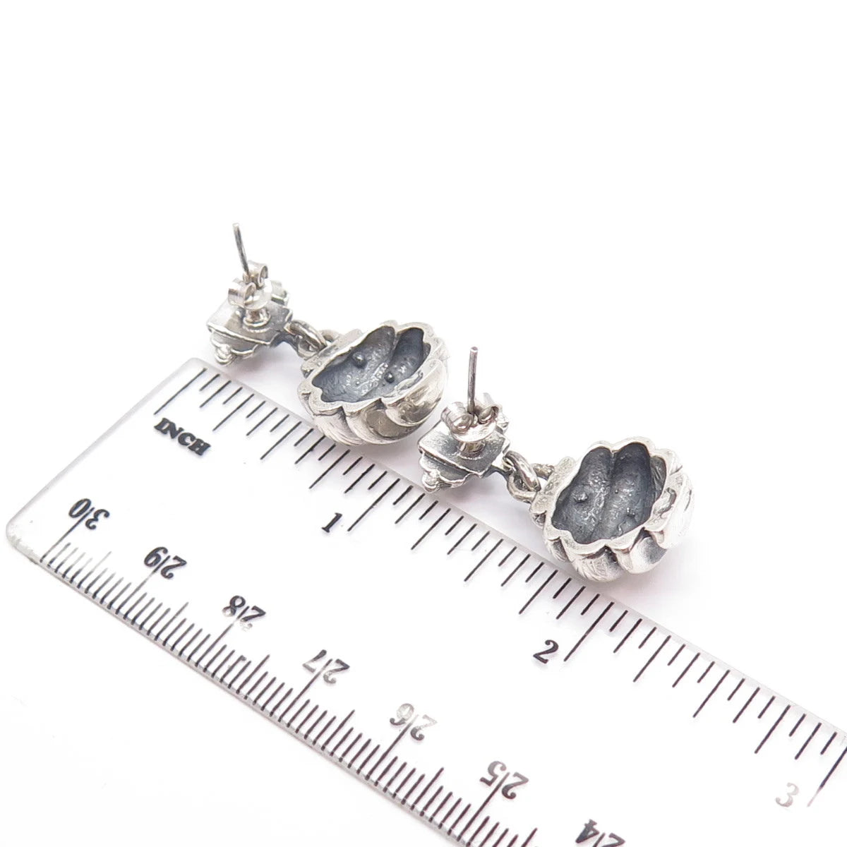 925 Sterling Silver Vintage Ribbed Dangling Earrings