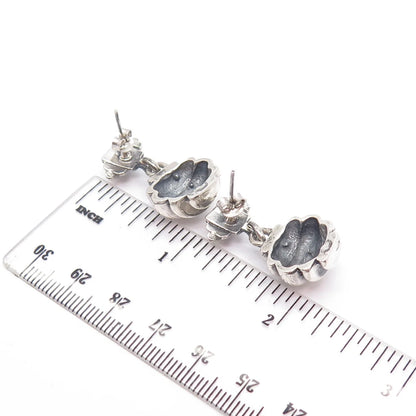 925 Sterling Silver Vintage Ribbed Dangling Earrings