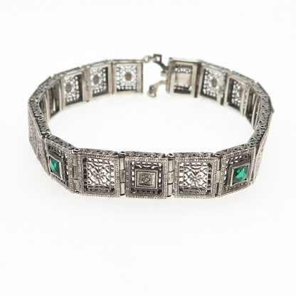 Sterling Antique Rhinestone Real Diamond Filigree Bracelet 7.25" (broken link)