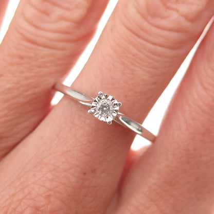 925 Sterling Silver Real Round-Cut Diamond Engagement Ring Size 9