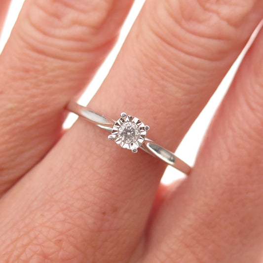 925 Sterling Silver Real Round-Cut Diamond Engagement Ring Size 9