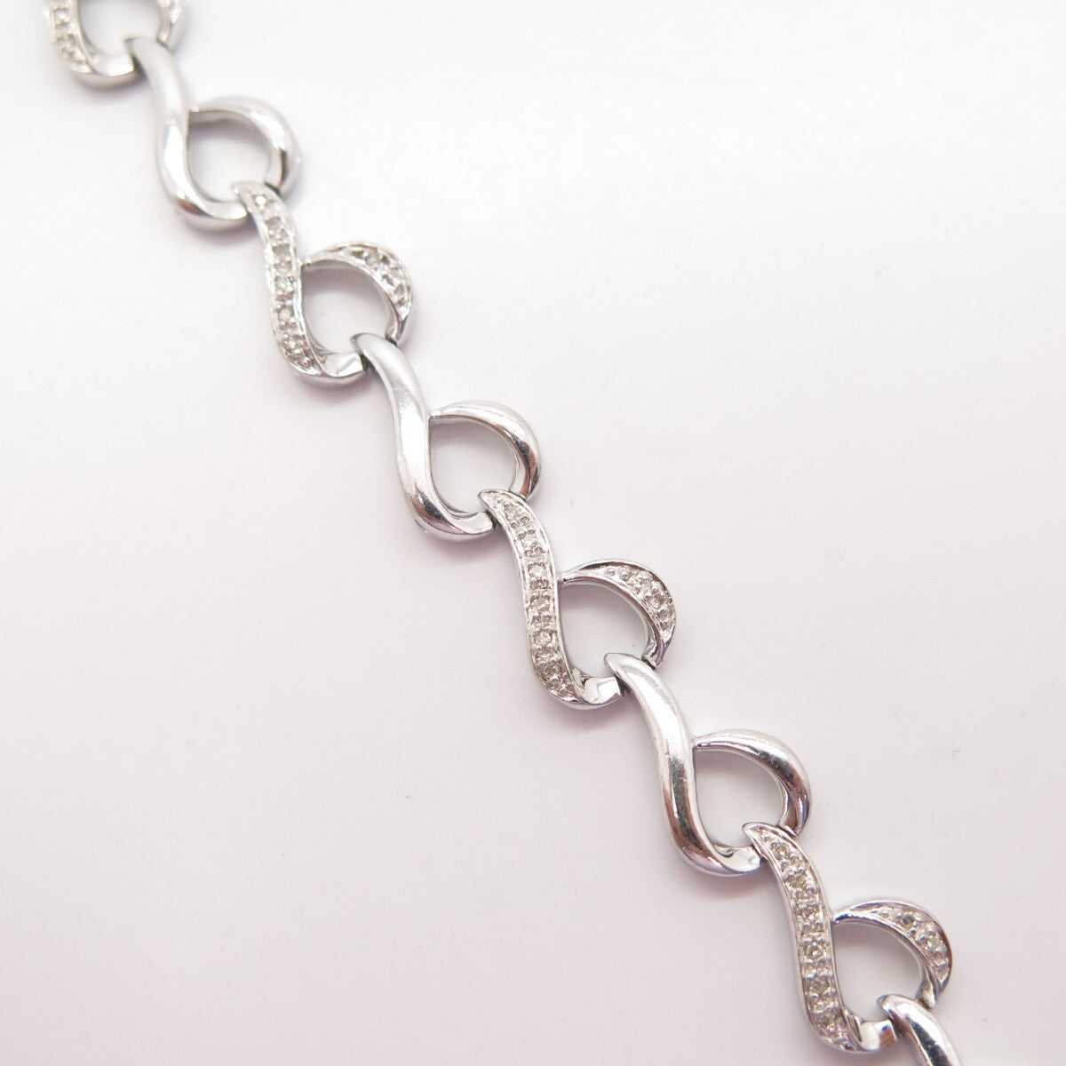 925 Sterling Silver SUN Real White Diamond Twisted Link Bracelet 7"