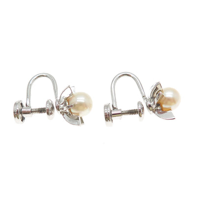 925 Sterling Silver Vintage Real Pearl Sun Screw Back Earrings