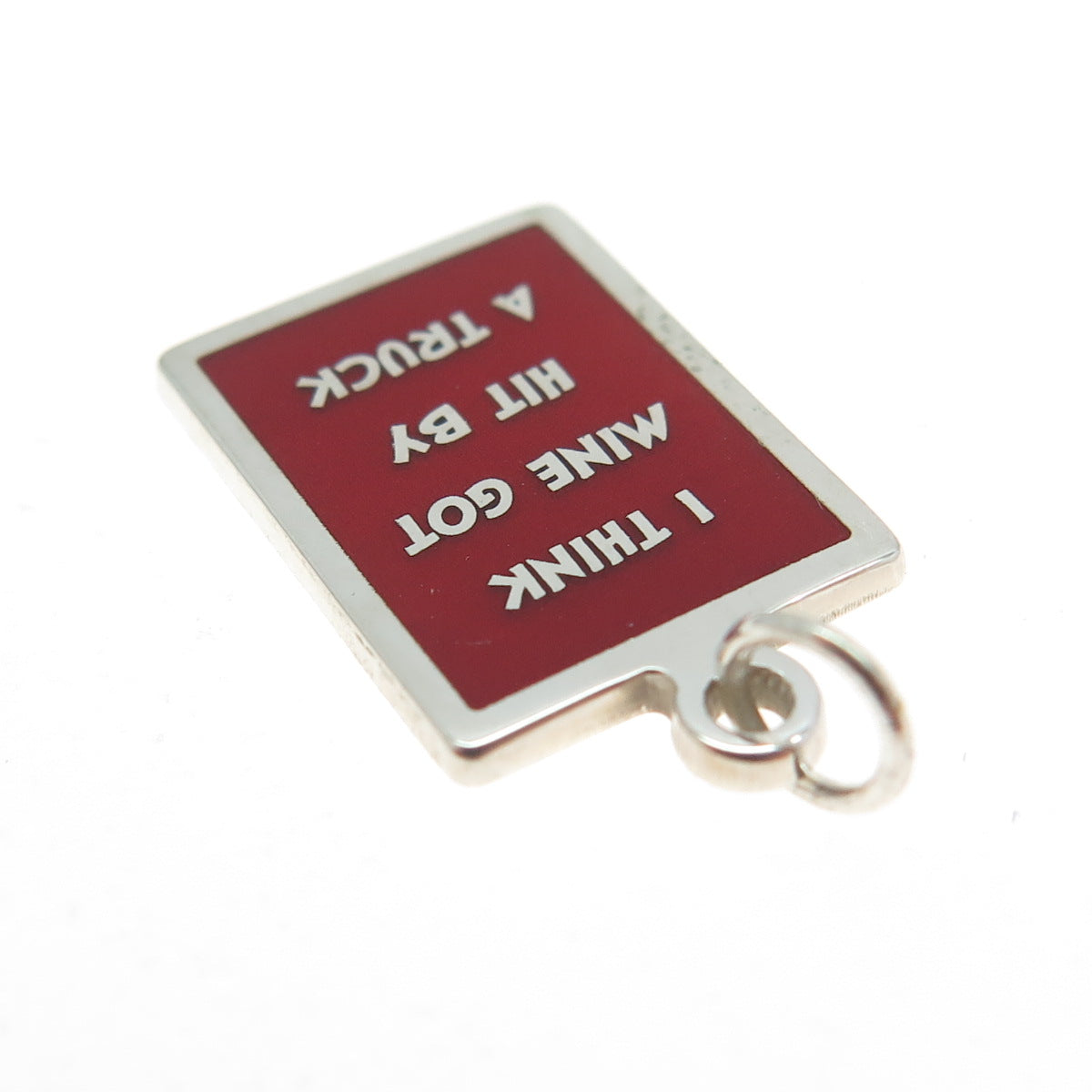 925 Sterling Silver Enamel "I Think Mine Got Hit By A Truck" Minimalist Pendant