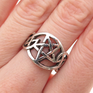925 Sterling Silver Vintage Pentagram Celtic Knot Oxidized Ring Size 6.5