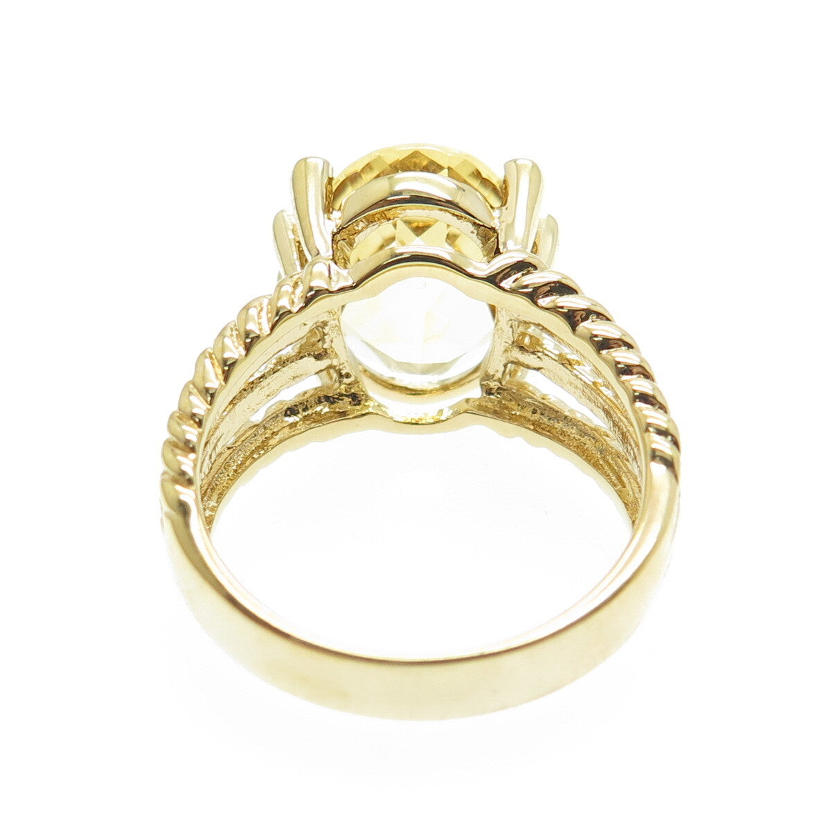 925 Sterling Silver Gold Plated Real Diamond & Citrine Gem Twisted Ring Size 7