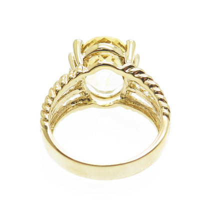 925 Sterling Silver Gold Plated Real Diamond & Citrine Gem Twisted Ring Size 7