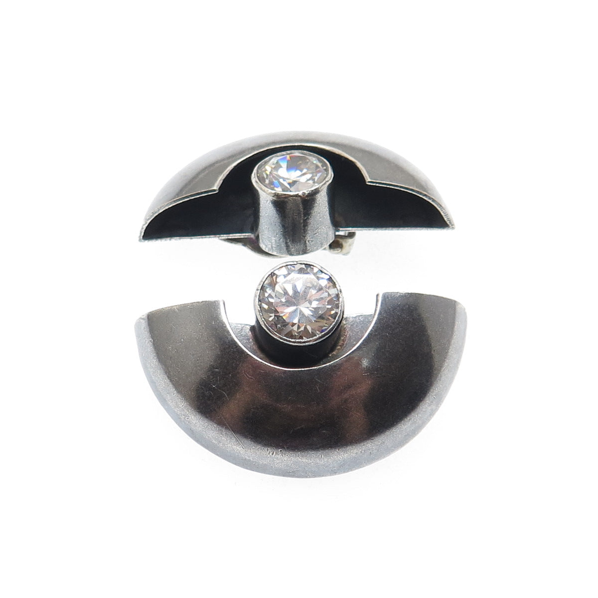 ORQUIDIA 950 Silver Vintage Mexico C Z Modernist Oxidized Clip On Earrings