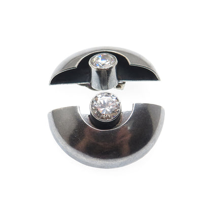 ORQUIDIA 950 Silver Vintage Mexico C Z Modernist Oxidized Clip On Earrings