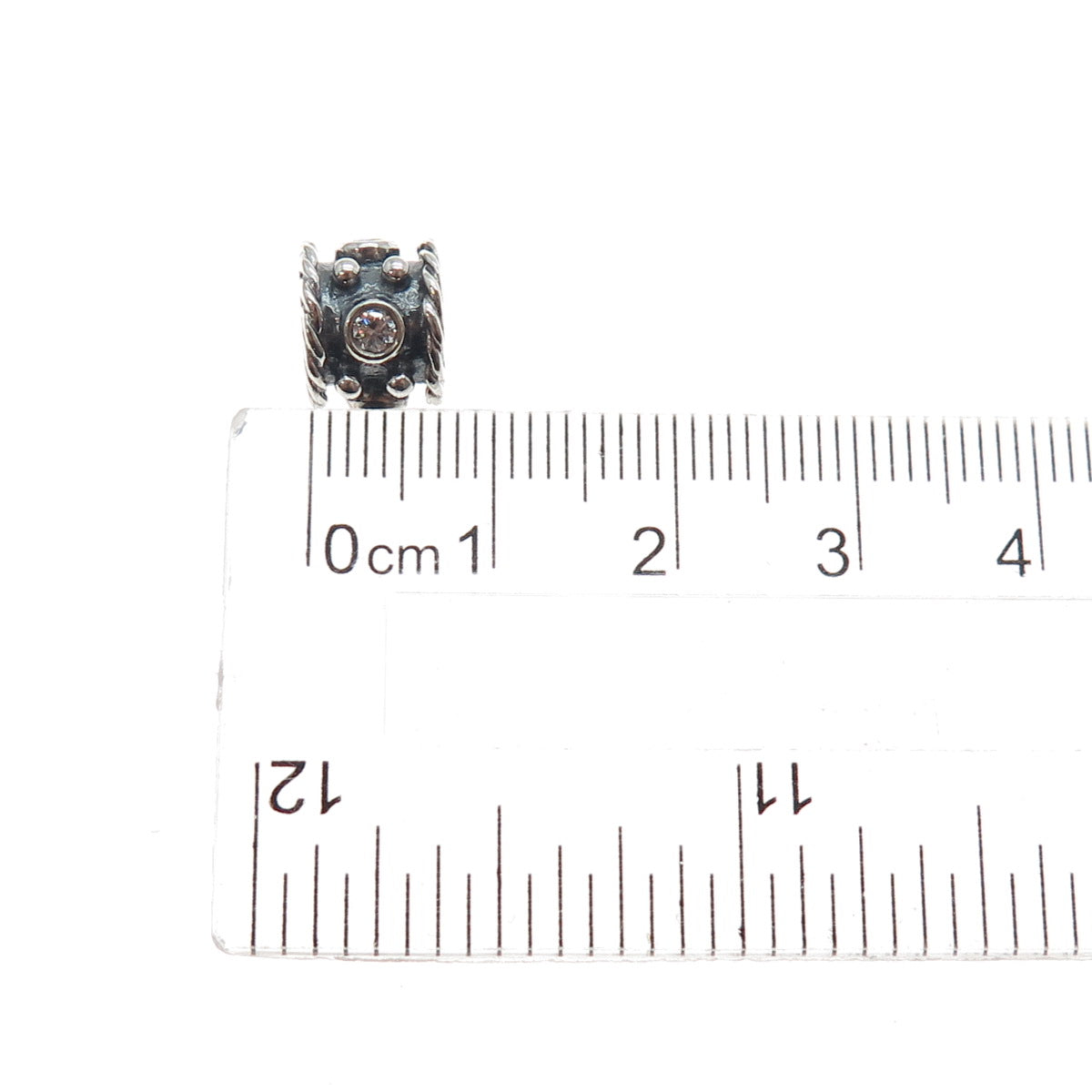 PANDORA 925 Sterling Silver Round-Cut C Z Oxy Crown Slide Bead Charm
