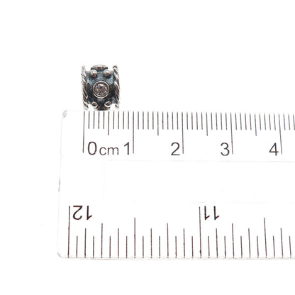 PANDORA 925 Sterling Silver Round-Cut C Z Oxy Crown Slide Bead Charm