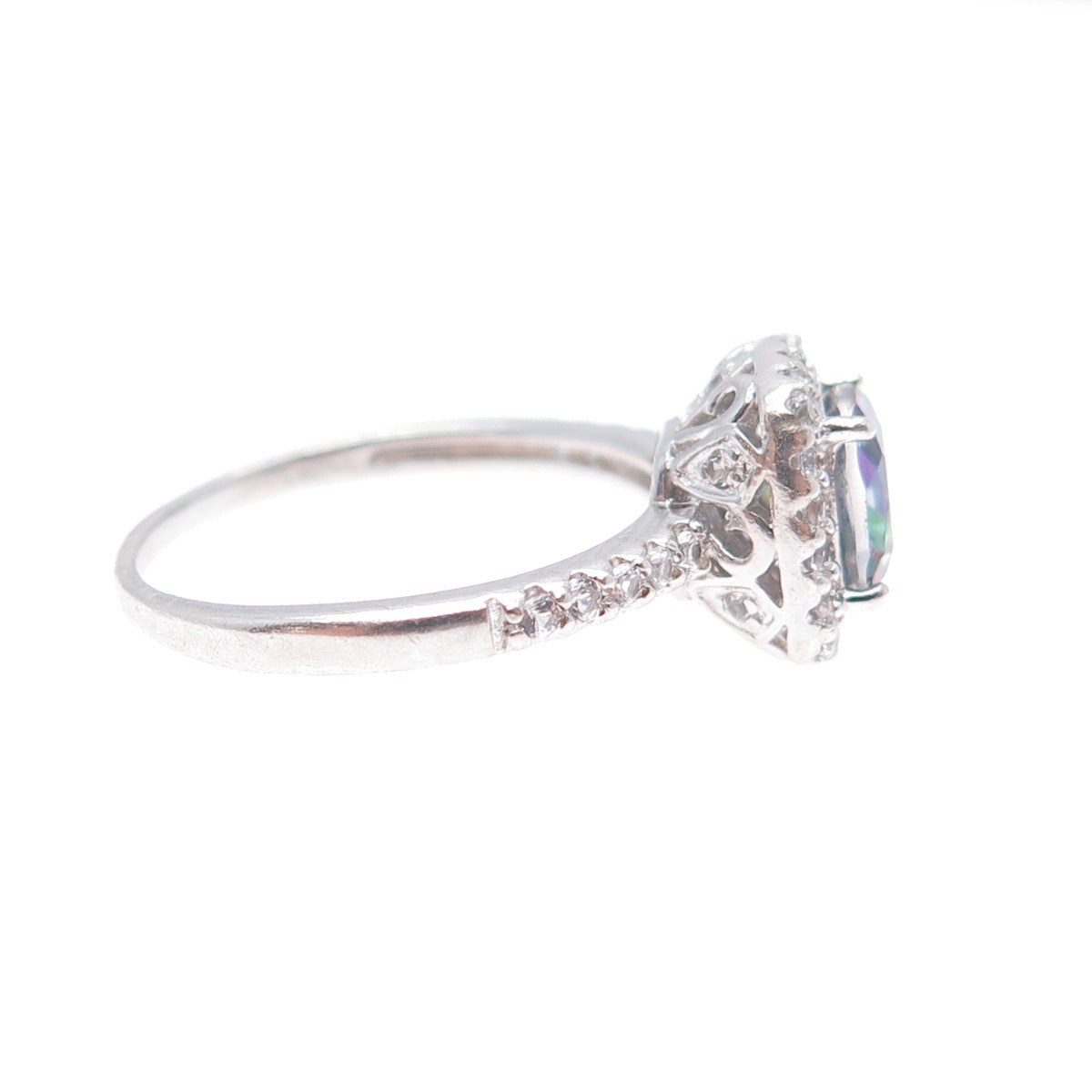 925 Sterling Silver Vintage Real Mystic & White Topaz Ring Size 9