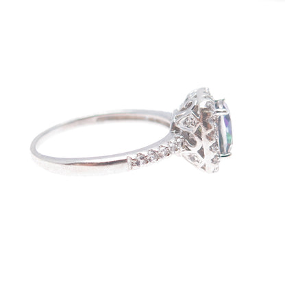 925 Sterling Silver Vintage Real Mystic & White Topaz Ring Size 9