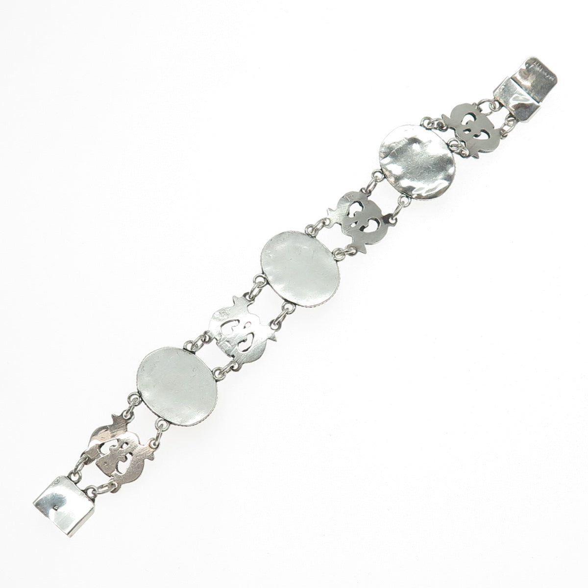 800 Silver Antique Egypt Roman Glass Ankh Link Oxidized Bracelet 6.25"