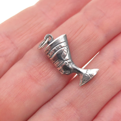 925 Sterling Silver Vintage Egyptian Nefertiti Oxidized Mini Charm Pendant