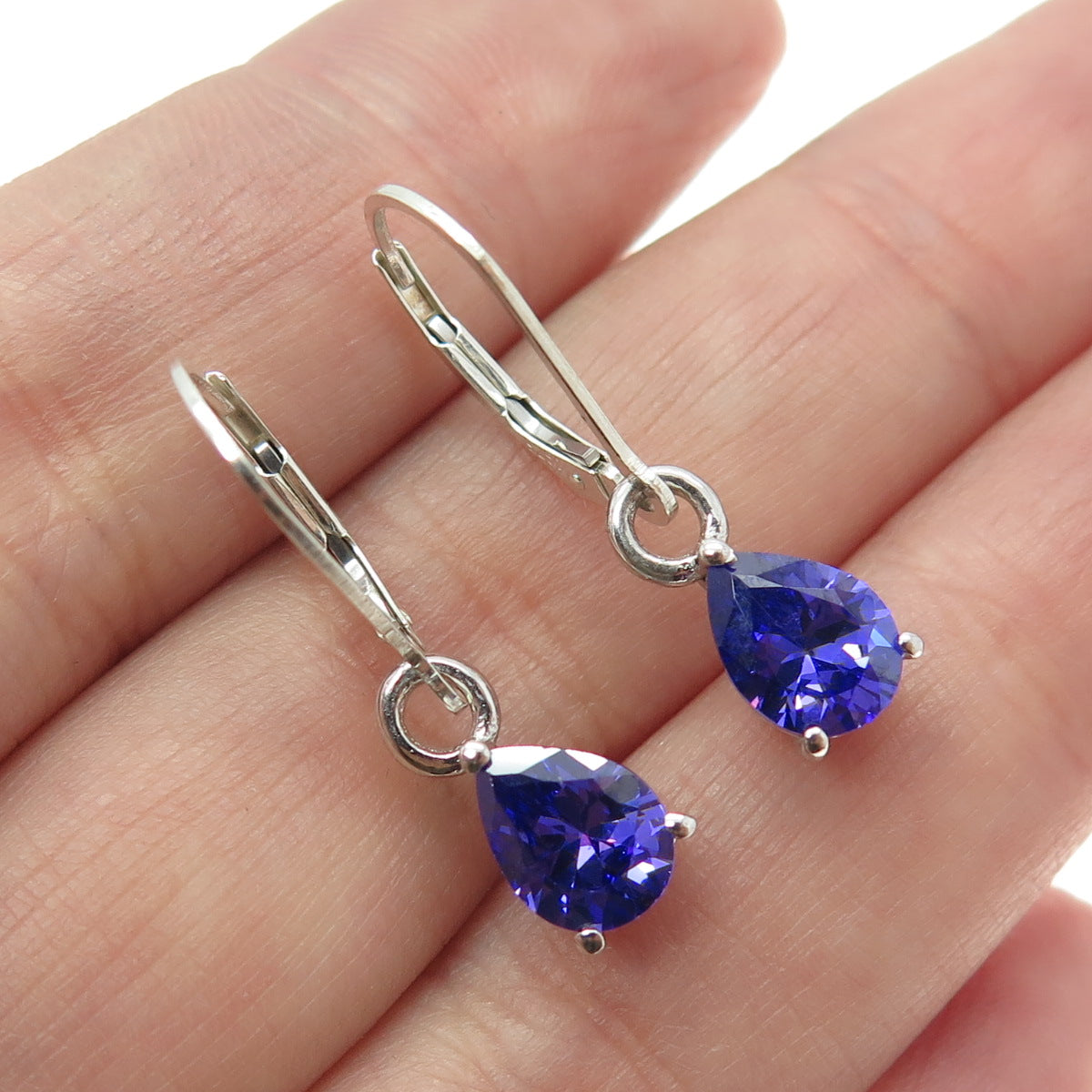 CHUCK CLEMENCY & KARIS 925 Sterling Blue Pear-Cut Shaped C Z Dangle Earrings