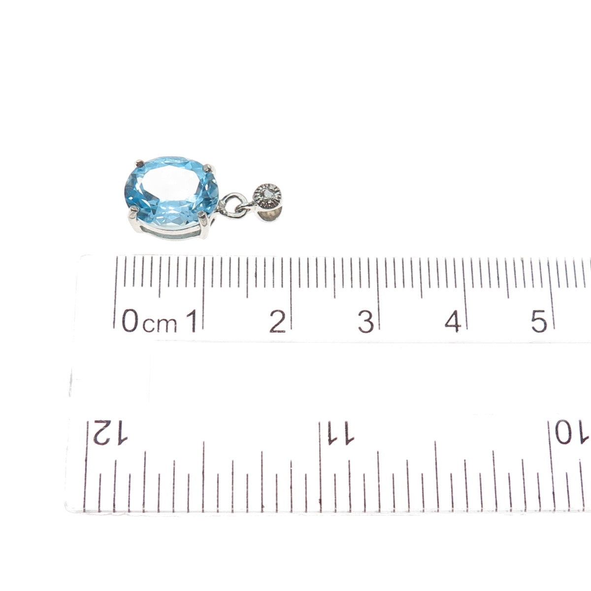 925 Sterling Silver Real Diamond & Blue Topaz Minimalist Charm Pendant