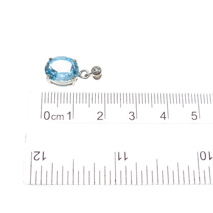 925 Sterling Silver Real Diamond & Blue Topaz Minimalist Charm Pendant