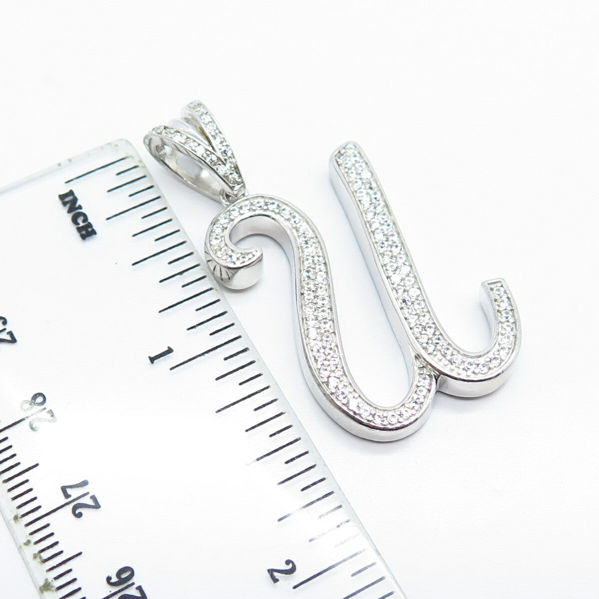 925 Sterling Silver C Z Letter "U" Initial Pendant