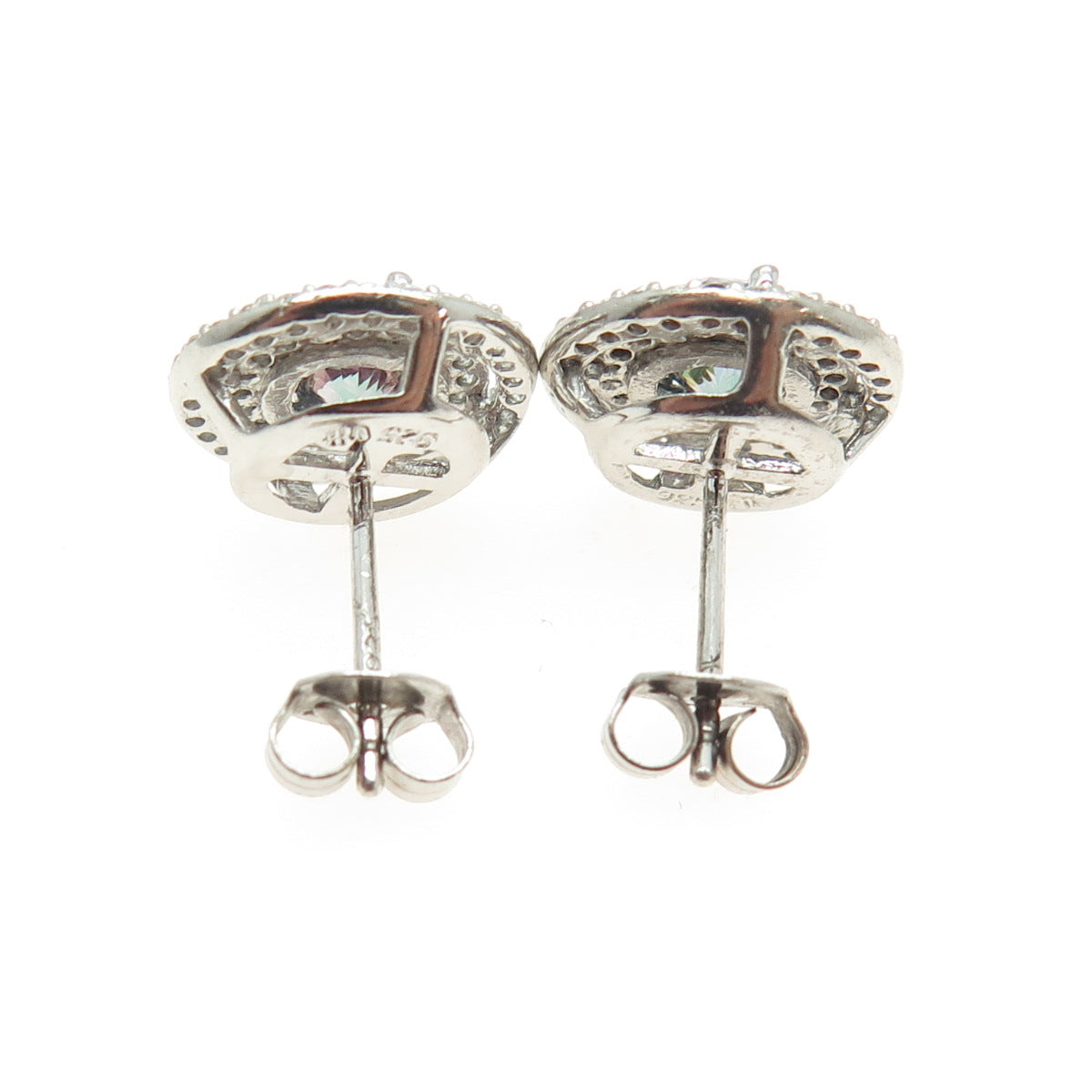 RIIF 925 Sterling Silver Real Round-Cut Mystic Topaz & C Z Stud Earrings