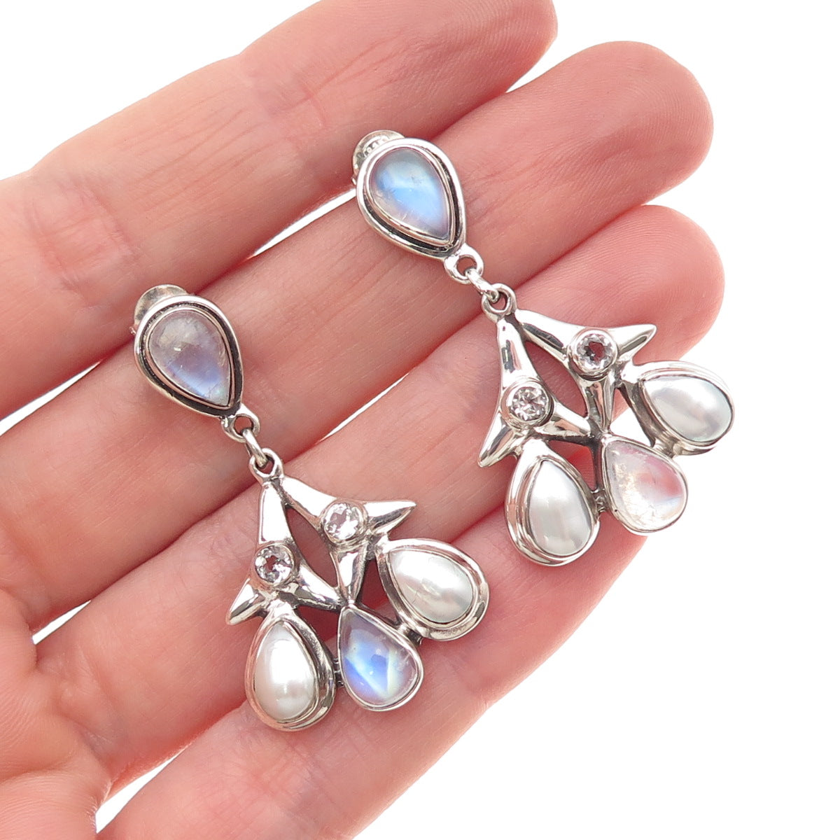 Nicky Butler Sterling Silver Vintage Real Pearl Moonstone & White Topaz Earrings