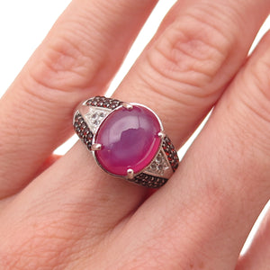925 Sterling Lab-Created Star Ruby Real White Topaz & Red Garnet Ring Size 6