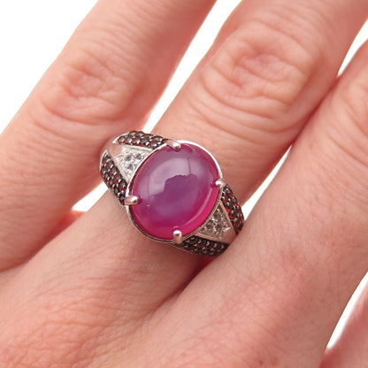925 Sterling Lab-Created Star Ruby Real White Topaz & Red Garnet Ring Size 6