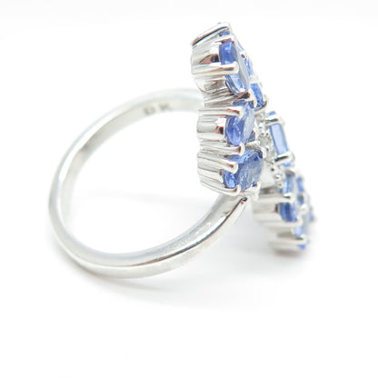 925 Sterling Silver Real Round-Cut Diamond & Tanzanite Bypass Ring Size 6