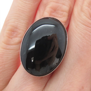 FD FELICIA DESIGN 925 Sterling Silver Vintage Real Black Onyx Dome Ring Size 5.5