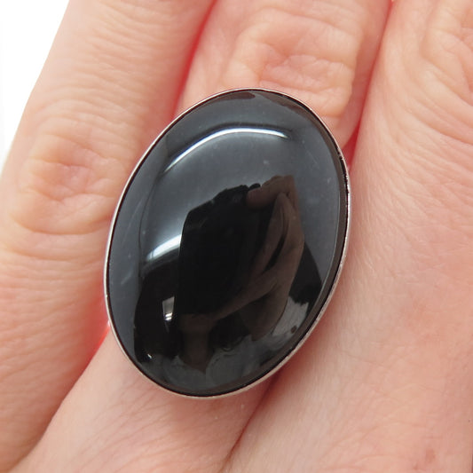 FD FELICIA DESIGN 925 Sterling Silver Vintage Real Black Onyx Dome Ring Size 5.5
