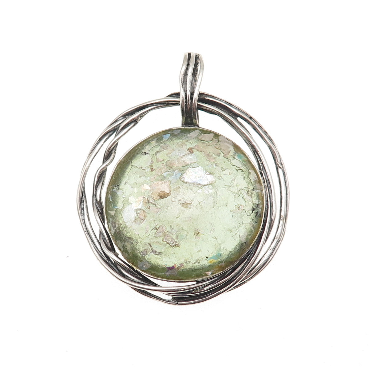 Luli Hamersztein & Revital Sterling Silver Vintage Israel Roman Glass Pendant