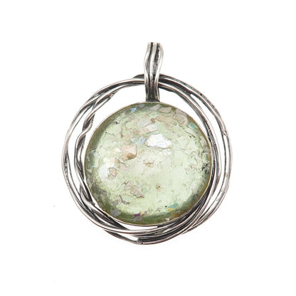 Luli Hamersztein & Revital Sterling Silver Vintage Israel Roman Glass Pendant